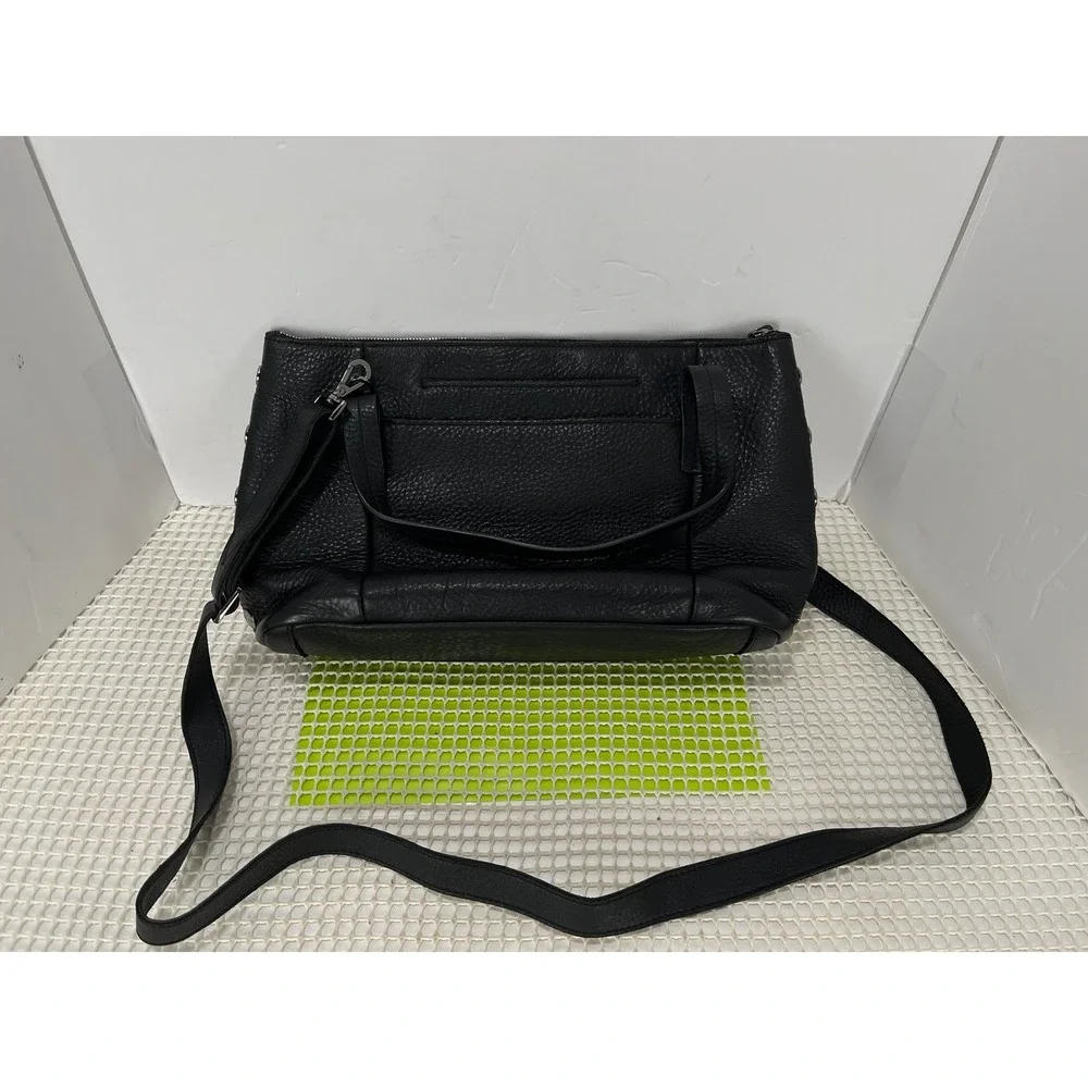 Hammitt Black Pebbled Leather Satchel Crossbody Bag‎ Gunmetal Rivets EUC